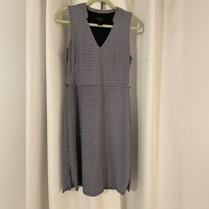 Ann Taylor Black and White Houndstooth V-Neck Midi Dress